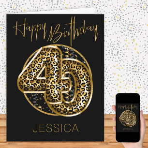 40th Birthday Leopard Print Gold Foil Balloons Card