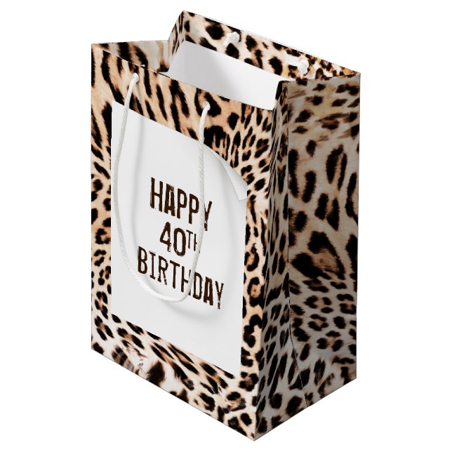 40th Birthday Leopard Print   Medium Gift Bag (Front Angled)