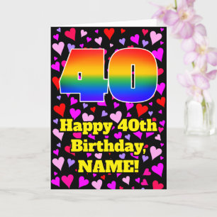 40th Birthday: Loving Hearts Pattern, Rainbow # 40 Card
