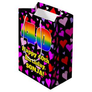 40th Birthday: Loving Hearts Pattern, Rainbow # 40 Medium Gift Bag