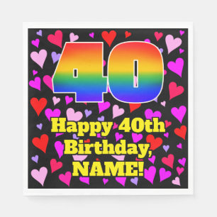 40th Birthday: Loving Hearts Pattern, Rainbow # 40 Napkin