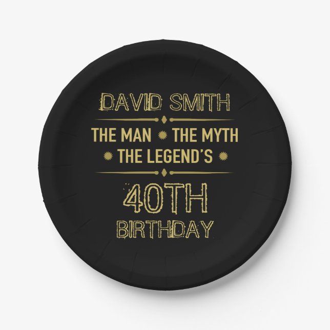 40th Birthday Man Myth Legend Paper Plate (Front)
