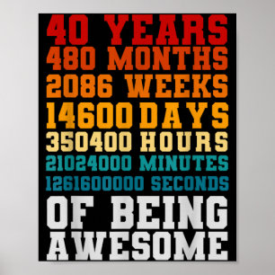 40th Birthday Man Woman 40 Years Of Being Awesome Poster