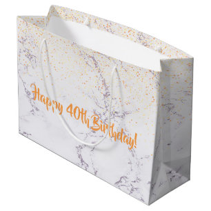 40th Birthday marble gold glitter Large Gift Bag