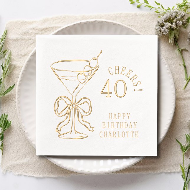 40th Birthday Martini Cheers Forty Personalised Foil Napkins (Creator Uploaded)