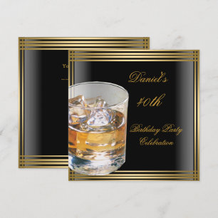 40th Birthday Mens Black Gold Cold Drinks Mans Invitation