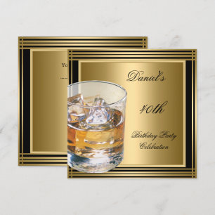 40th Birthday Mens Black Gold Cold Drinks Mans Invitation