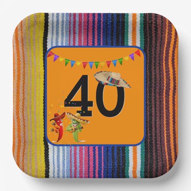 40th Birthday Mexican Design Paper Plate (Front)