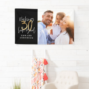 40th birthday modern black and gold photo collage banner