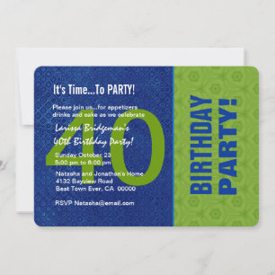40th Birthday Modern Blue and Green B40D Invitation