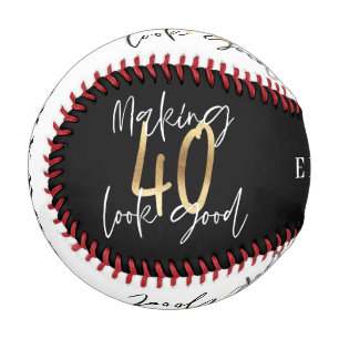 40th birthday modern chic black and gold  baseball