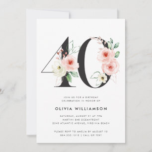 40th Birthday Modern Floral Rose Gold Greenery  Invitation