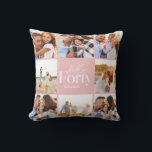 40th birthday modern girly pink photo collage cushion<br><div class="desc">Hello forty 40th birthday modern girly pink multi photo collage pillow home decor gift . Modern script text design. Part of a collection.</div>