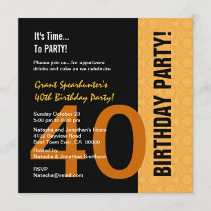 40th Birthday Modern Gold and Black C843 Invitation