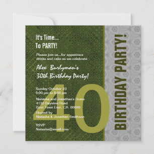 40th Birthday Modern Green and Silver S302 Invitation