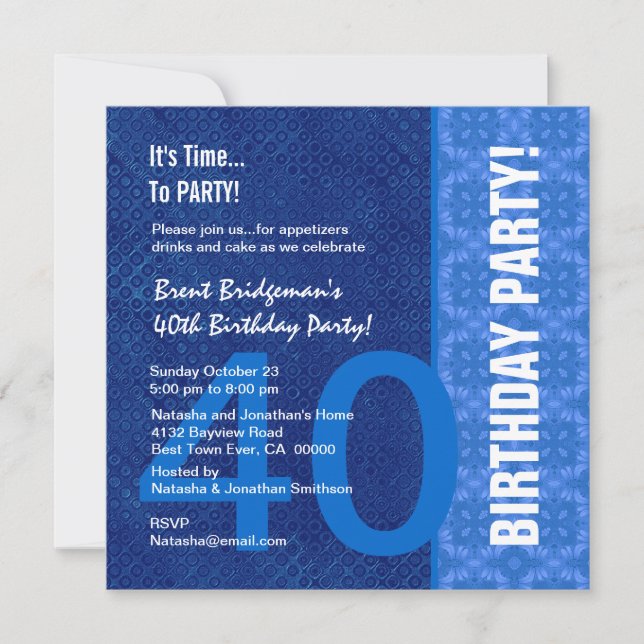40th Birthday Modern Hues of Blue B40 Invitation (Front)