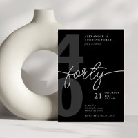 40th Birthday Modern Minimalist Black Grey 