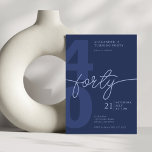 40th Birthday Modern Minimalist Navy Invitation<br><div class="desc">Celebrate a milestone birthday in style with this modern and minimalist 40th birthday invitation. Featuring a monochromatic navy blue design, this invitation is sure to make a statement. The sleek forty script adds a touch of sophistication to the design. Perfect for a gender-neutral celebration, this simple yet stylish invitation is...</div>