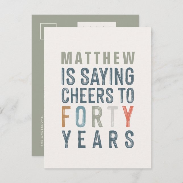 40th birthday modern rustic classy typography post invitation postcard (Front/Back)