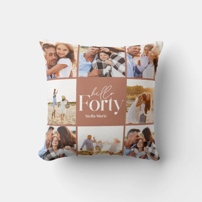 40th birthday modern terracotta photo collage cushion (Front)
