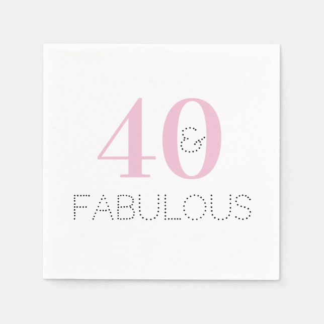40th Birthday Modern Typography Pink Party Napkin (Front)