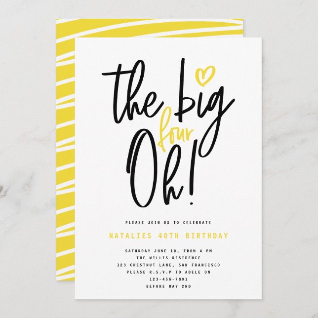 40th birthday modern typography yellow minimal (Front/Back)