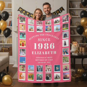 40th Birthday Mother Family Photo collage Pink Fleece Blanket
