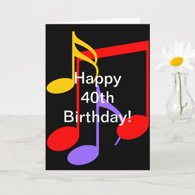 40th Birthday Music Notes Folded Greeting Card (Small Plant)