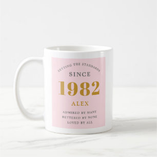 40th Birthday Name 1982 Pink Grey Elegant Chic Coffee Mug