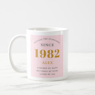 40th Birthday Name 1982 Pink Grey Elegant Chic Coffee Mug