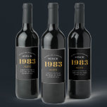 40th Birthday Name 1983 Black Gold Elegant Wine Label<br><div class="desc">A personalised elegant wine label that is easy to customise for that special occasion.</div>