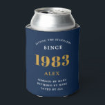 40th Birthday Name 1983 Blue Gold Elegant Chic Can Cooler<br><div class="desc">A personalised elegant can cooler that is easy to customise for that special birthday party occasion.</div>