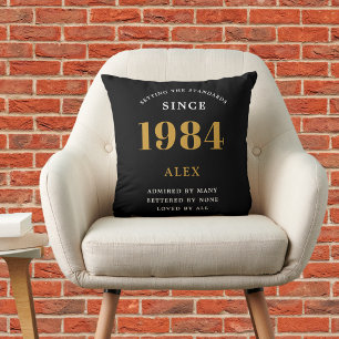 40th Birthday Name 1984 Black Gold Elegant Chic Cushion