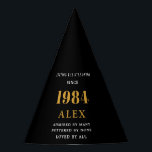 40th Birthday Name 1984 Black Gold Elegant Chic Party Hat<br><div class="desc">Born 1984 Black Gold 40th Birthday Elegant Chic Party Hat - Fully Personalised. Celebrate your milestone year in style with our Born 1984 Black Gold 40th Birthday Elegant Chic Party Hat. This beautifully designed party accessory features a luxurious black and gold theme, creating an atmosphere of elegance and sophistication for...</div>