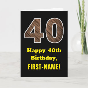 40th Birthday: Name, Faux Wood Grain Pattern "40" Card