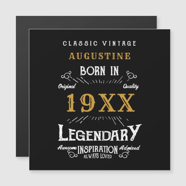 40th Birthday Name Year Magnetic Black Gold (Front/Back)