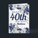 40th Birthday Navy Balloons Card<br><div class="desc">A gorgeous navy and silver balloon happy 40th (or any age) birthday card. This fabulous design is the perfect way to wish someone a happy fortieth birthday (or change the age!) Personalise with our own custom name and message. Blue coloured typography and gorgeous navy blue and silver balloons.</div>