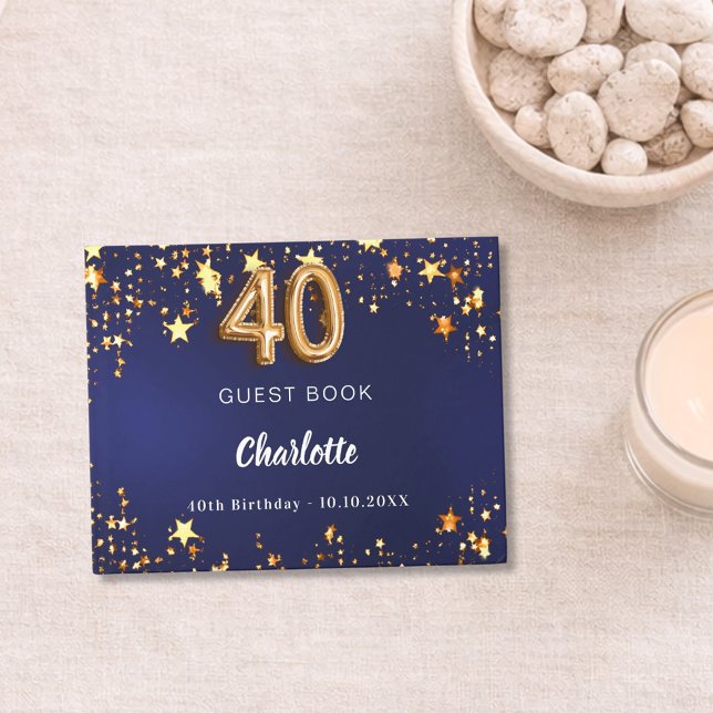40th Birthday navy blue gold stars Guest Book (Creator Uploaded)