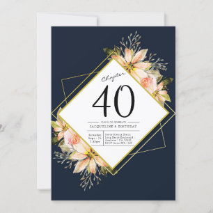 40th Birthday Navy Blue Invitation