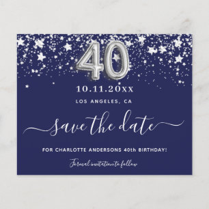 40th birthday navy blue silver save date Card