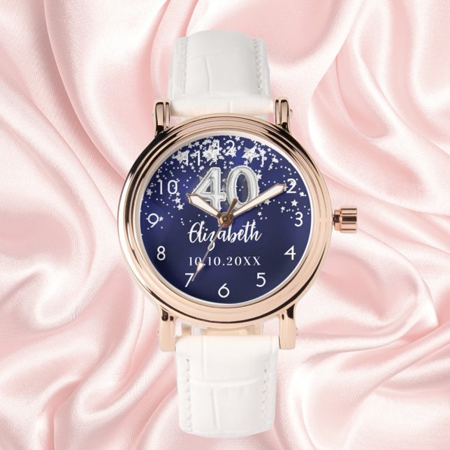 40th birthday navy blue silver stars watch (Creator Uploaded)