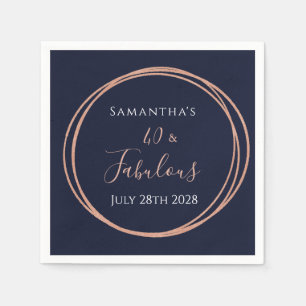 40th Birthday Navy Rose Gold Birthday Party Napkin