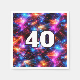 40th Birthday Neon Polygon Abstract  Napkin