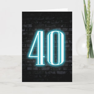 40th Birthday Neon Sign on Brick  Card
