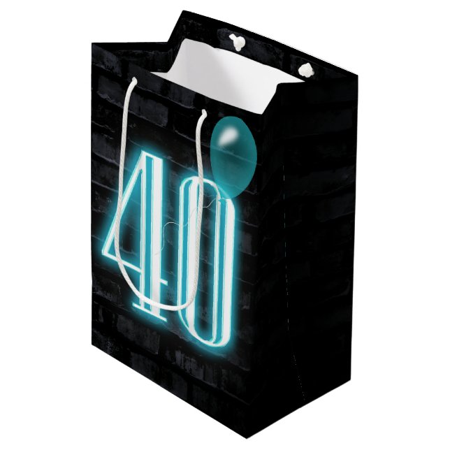 40th Birthday Neon Sign on Brick    Medium Gift Bag (Front Angled)