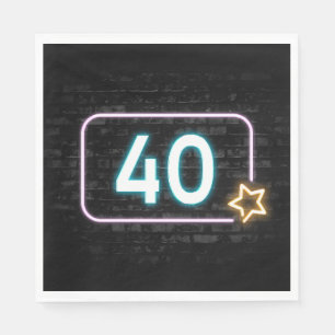 40th Birthday Neon Sign On Brick Napkin