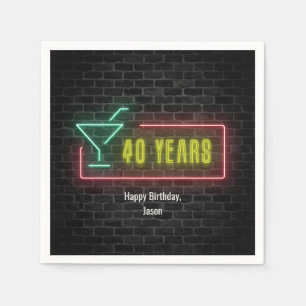 40th birthday Neon Sign on brick wall Napkin