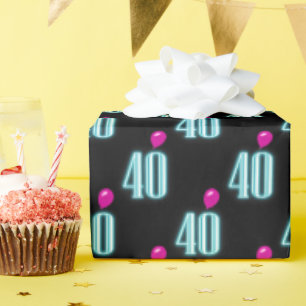 40th Birthday Neon Sign with Balloon Wrapping Paper