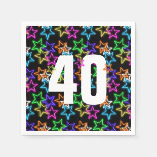 40th Birthday Neon Stars On Black  Napkin
