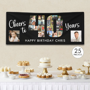 40th Birthday Number 25 Photo Collage Cheers Banner